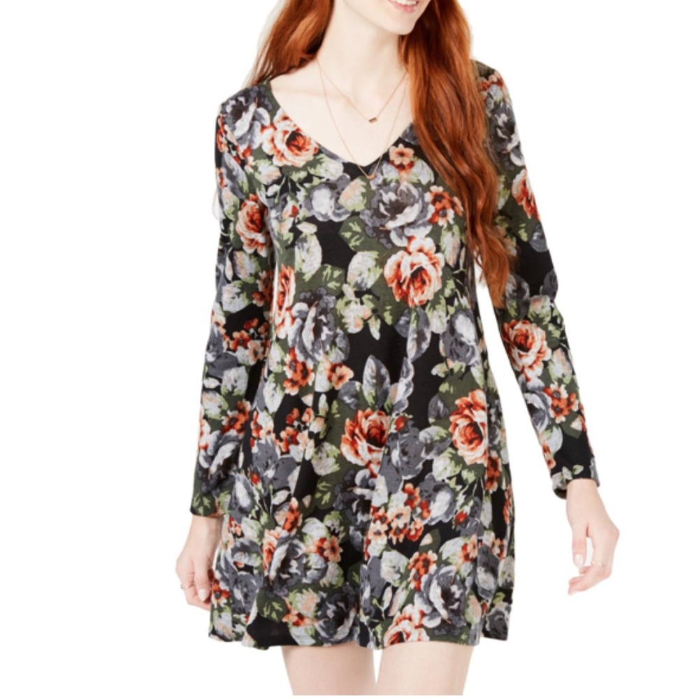 NWT BCX  Poly/Spandex Chiffon Floral Print V-Neck Lace Back Mini Dress Medium